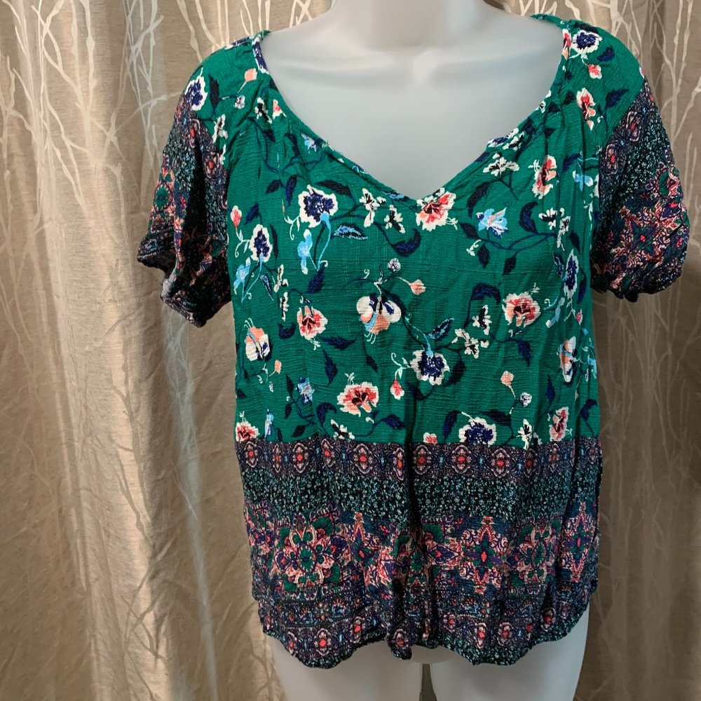 Verse Women's Size Medium Green & Blue Short Sleeve Shirt Stitch Fix